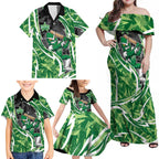 Melbourne Stars Family Matching Off Shoulder Maxi Dress and Hawaiian Shirt Flaming Lightning Storm Geometric Sports Mascot Art