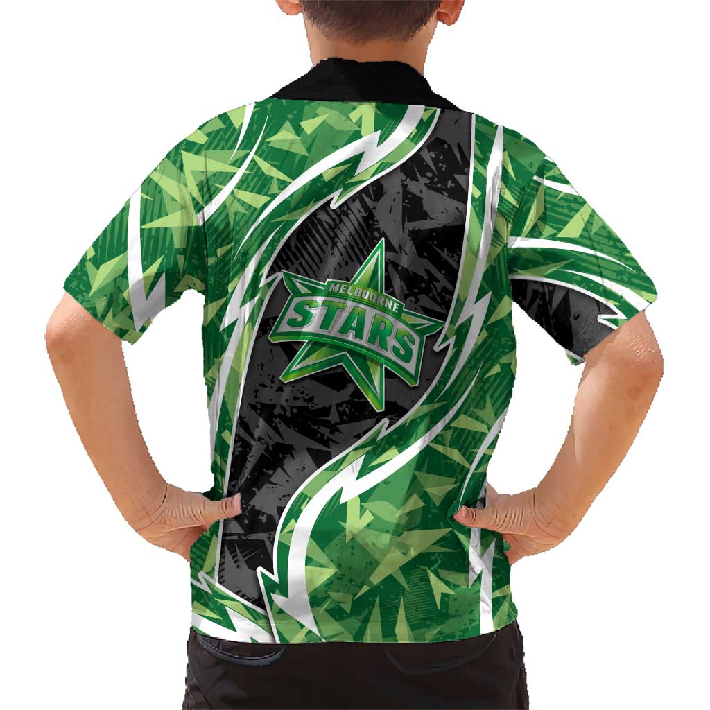 Melbourne Stars Family Matching Off Shoulder Maxi Dress and Hawaiian Shirt Flaming Lightning Storm Geometric Sports Mascot Art