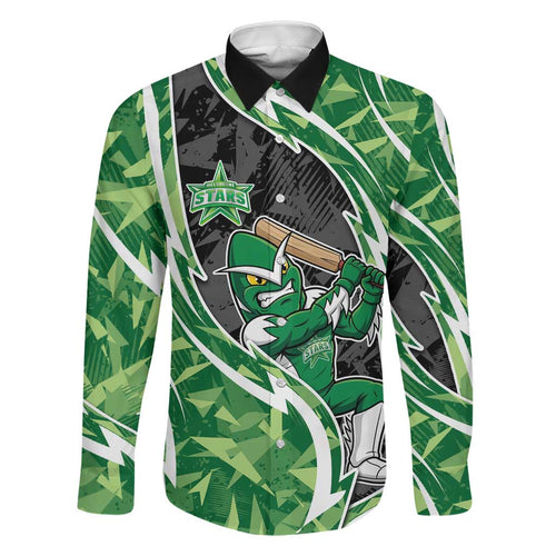 Melbourne Stars Family Matching Off Shoulder Maxi Dress and Hawaiian Shirt Flaming Lightning Storm Geometric Sports Mascot Art