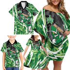 Melbourne Stars Family Matching Off Shoulder Short Dress and Hawaiian Shirt Flaming Lightning Storm Geometric Sports Mascot Art