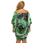 Melbourne Stars Family Matching Off Shoulder Short Dress and Hawaiian Shirt Flaming Lightning Storm Geometric Sports Mascot Art