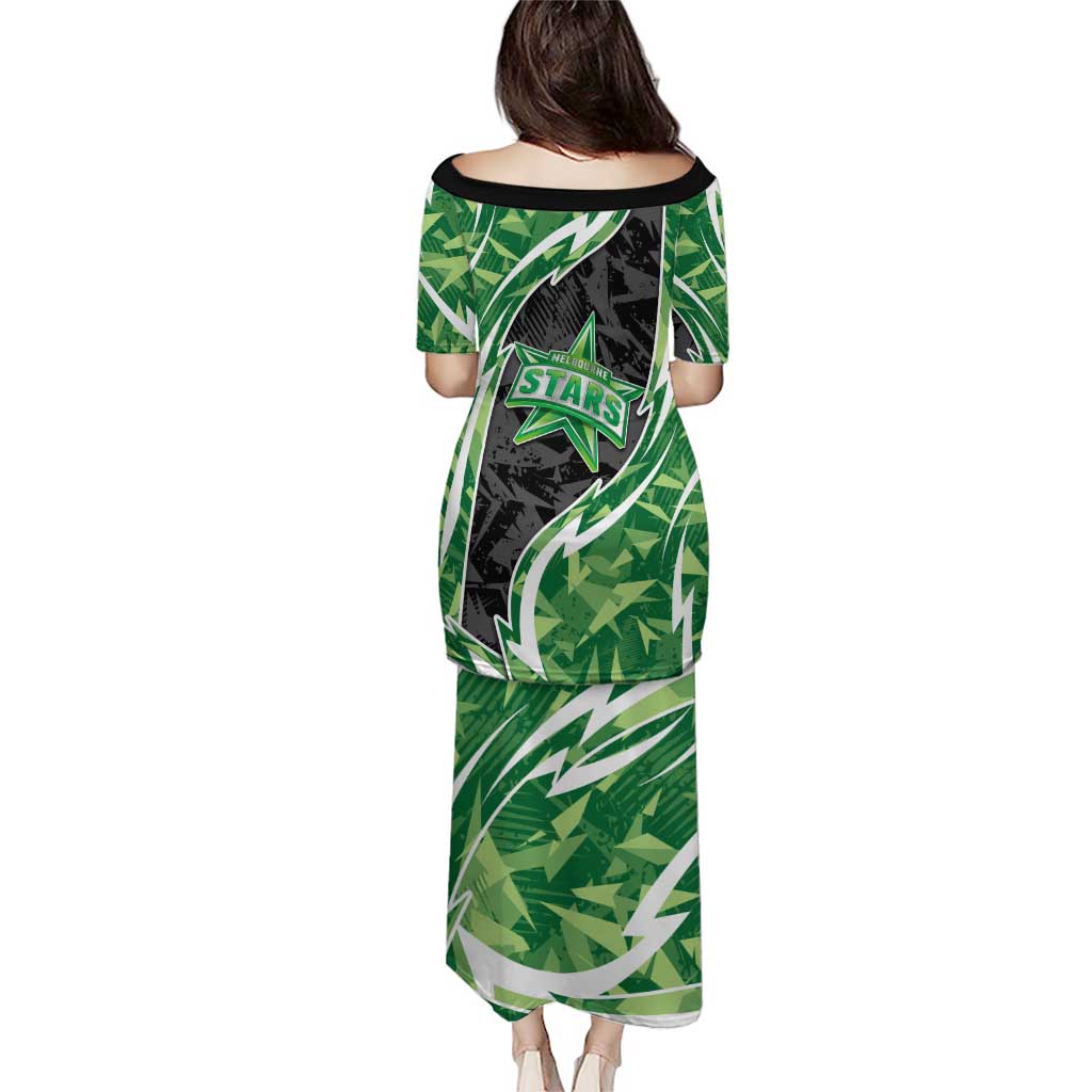Melbourne Stars Family Matching Puletasi and Hawaiian Shirt Flaming Lightning Storm Geometric Sports Mascot Art