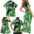 Melbourne Stars Family Matching Short Sleeve Bodycon Dress and Hawaiian Shirt Flaming Lightning Storm Geometric Sports Mascot Art