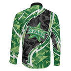 Melbourne Stars Family Matching Short Sleeve Bodycon Dress and Hawaiian Shirt Flaming Lightning Storm Geometric Sports Mascot Art