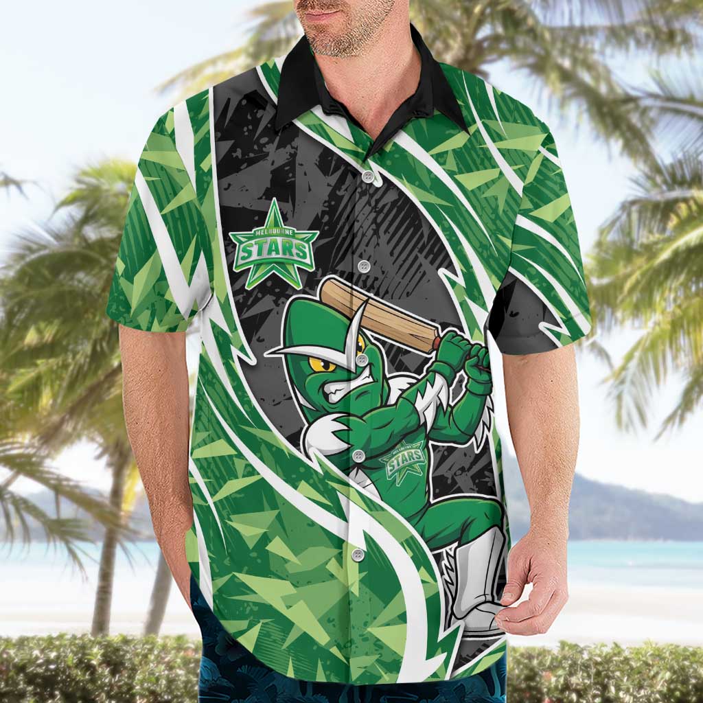 Melbourne Stars Hawaiian Shirt Flaming Lightning Storm Geometric Sports Mascot Art