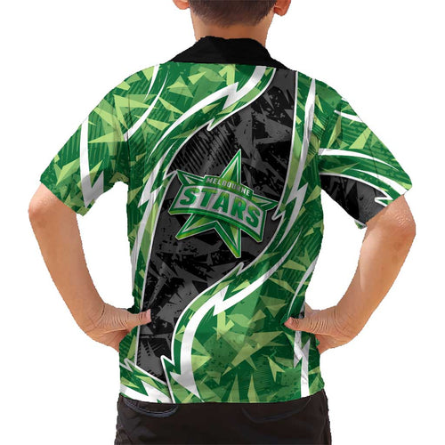 Melbourne Stars Kid Hawaiian Shirt Flaming Lightning Storm Geometric Sports Mascot Art