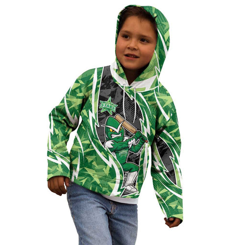 Melbourne Stars Kid Hoodie Flaming Lightning Storm Geometric Sports Mascot Art