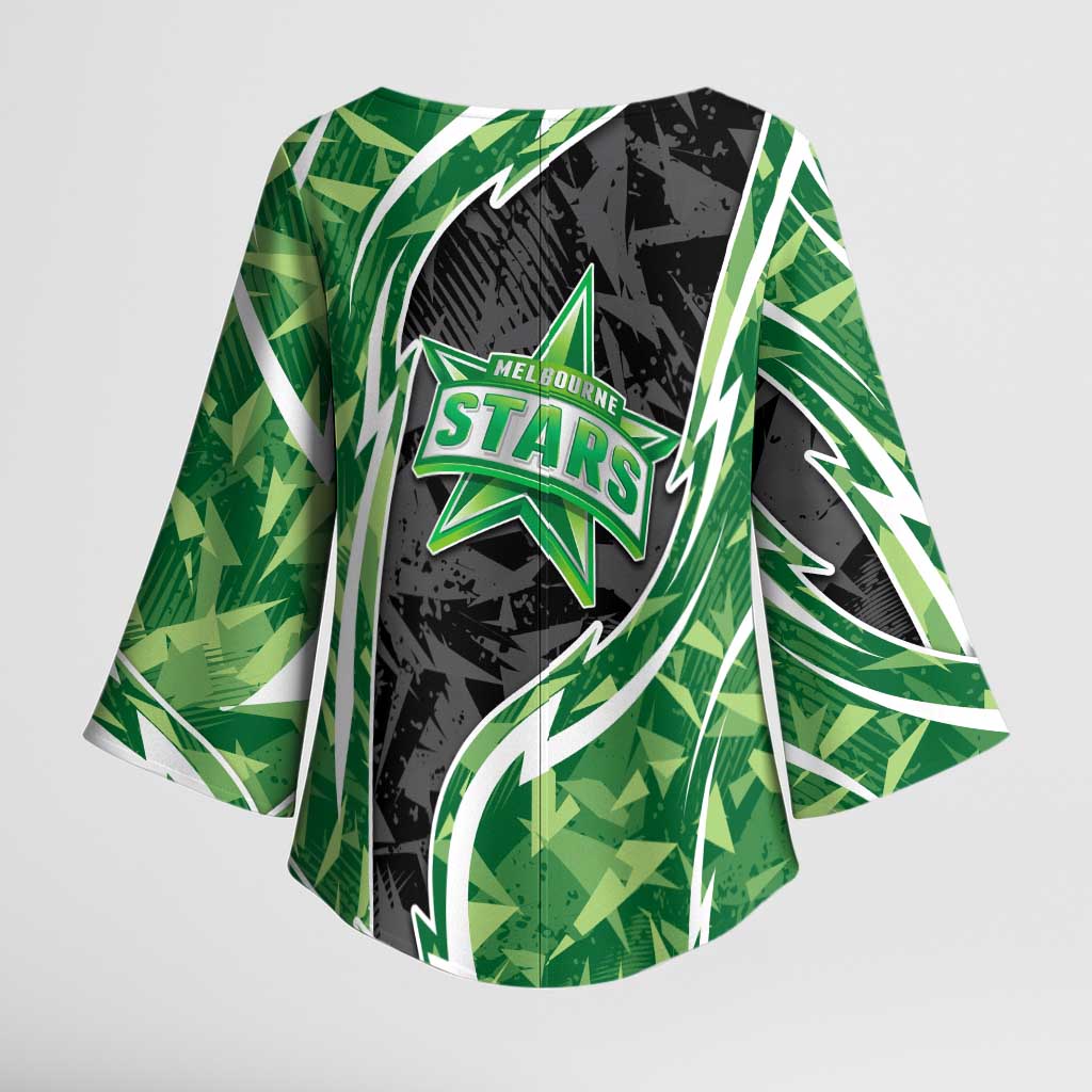 Melbourne Stars Kimono Sleeve Blouse Flaming Lightning Storm Geometric Sports Mascot Art