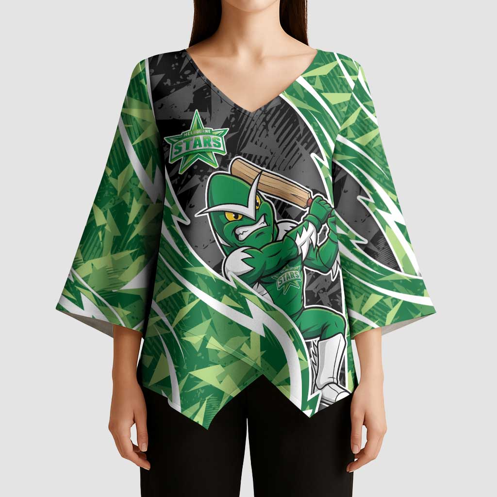 Melbourne Stars Kimono Sleeve Blouse Flaming Lightning Storm Geometric Sports Mascot Art