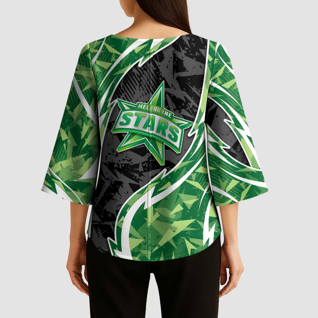 Melbourne Stars Kimono Sleeve Blouse Flaming Lightning Storm Geometric Sports Mascot Art