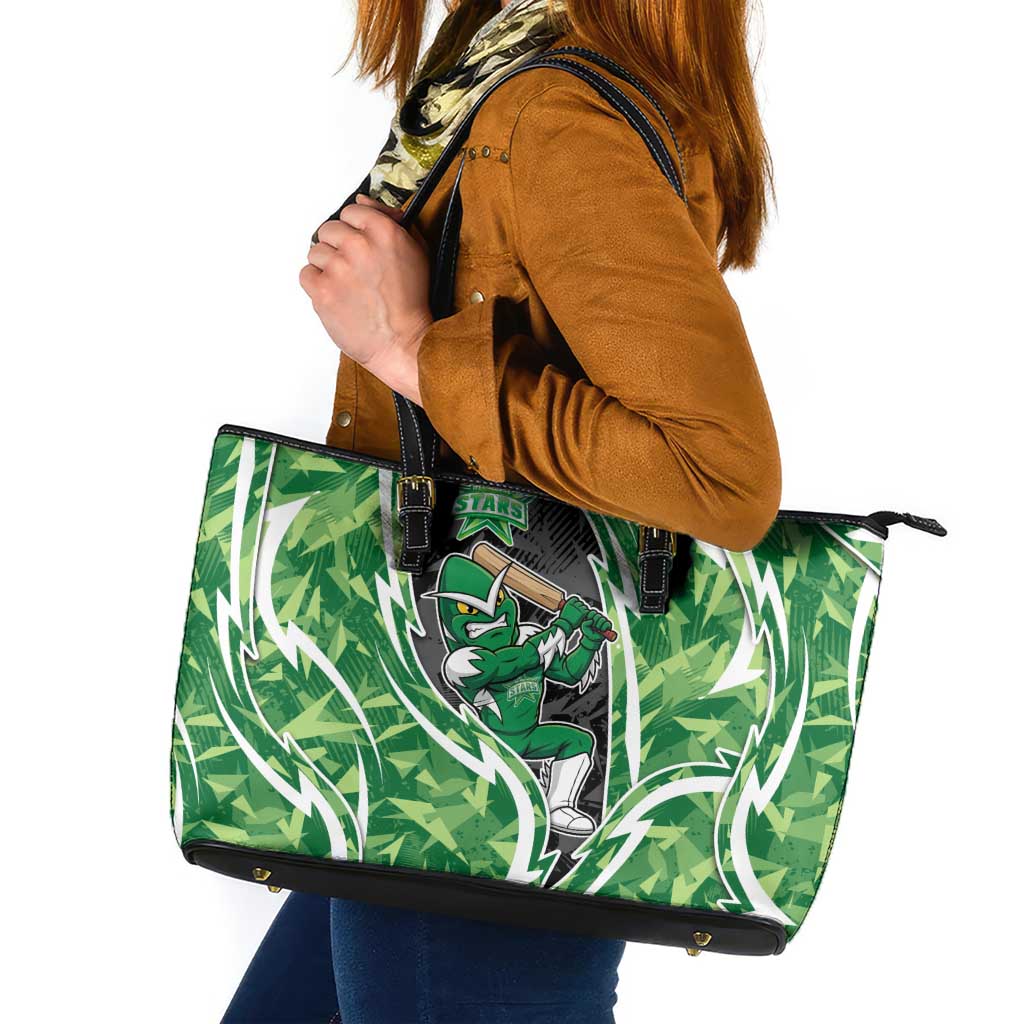 Melbourne Stars Leather Tote Bag Flaming Lightning Storm Geometric Sports Mascot Art