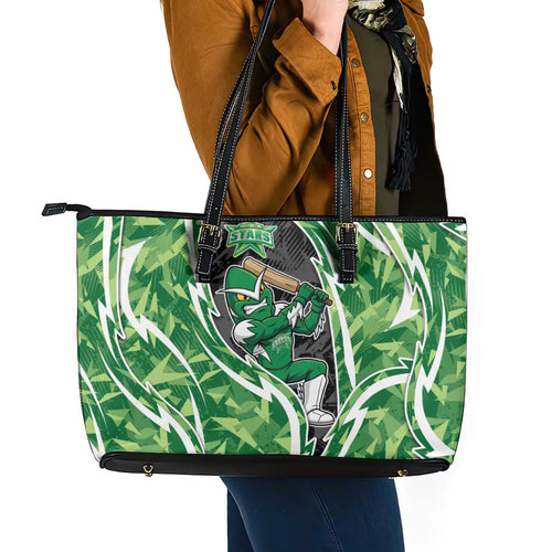 Melbourne Stars Leather Tote Bag Flaming Lightning Storm Geometric Sports Mascot Art