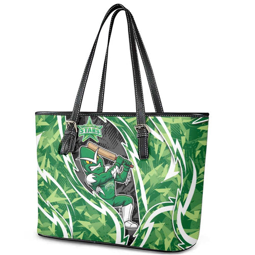 Melbourne Stars Leather Tote Bag Flaming Lightning Storm Geometric Sports Mascot Art