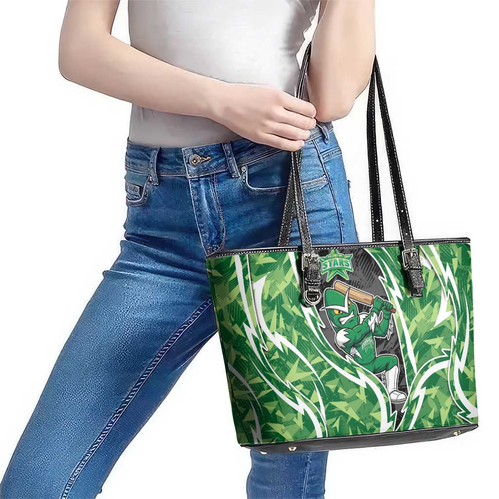 Melbourne Stars Leather Tote Bag Flaming Lightning Storm Geometric Sports Mascot Art