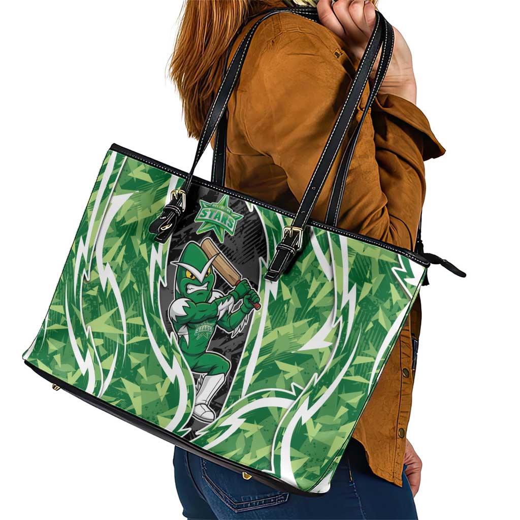Melbourne Stars Leather Tote Bag Flaming Lightning Storm Geometric Sports Mascot Art
