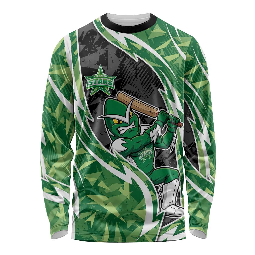 Melbourne Stars Long Sleeve Shirt Flaming Lightning Storm Geometric Sports Mascot Art