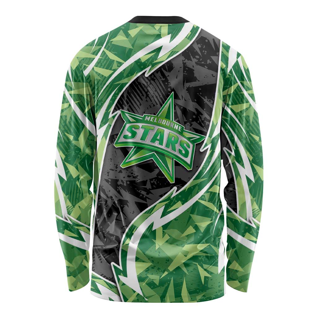 Melbourne Stars Long Sleeve Shirt Flaming Lightning Storm Geometric Sports Mascot Art