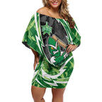 Melbourne Stars Off Shoulder Short Dress Flaming Lightning Storm Geometric Sports Mascot Art