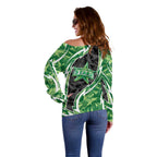 Melbourne Stars Off Shoulder Sweater Flaming Lightning Storm Geometric Sports Mascot Art