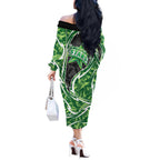 Melbourne Stars Off The Shoulder Long Sleeve Dress Flaming Lightning Storm Geometric Sports Mascot Art