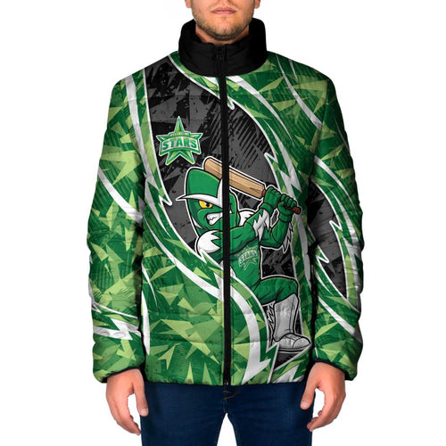 Melbourne Stars Padded Jacket Flaming Lightning Storm Geometric Sports Mascot Art
