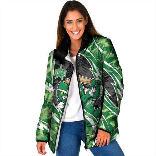 Melbourne Stars Padded Jacket Flaming Lightning Storm Geometric Sports Mascot Art