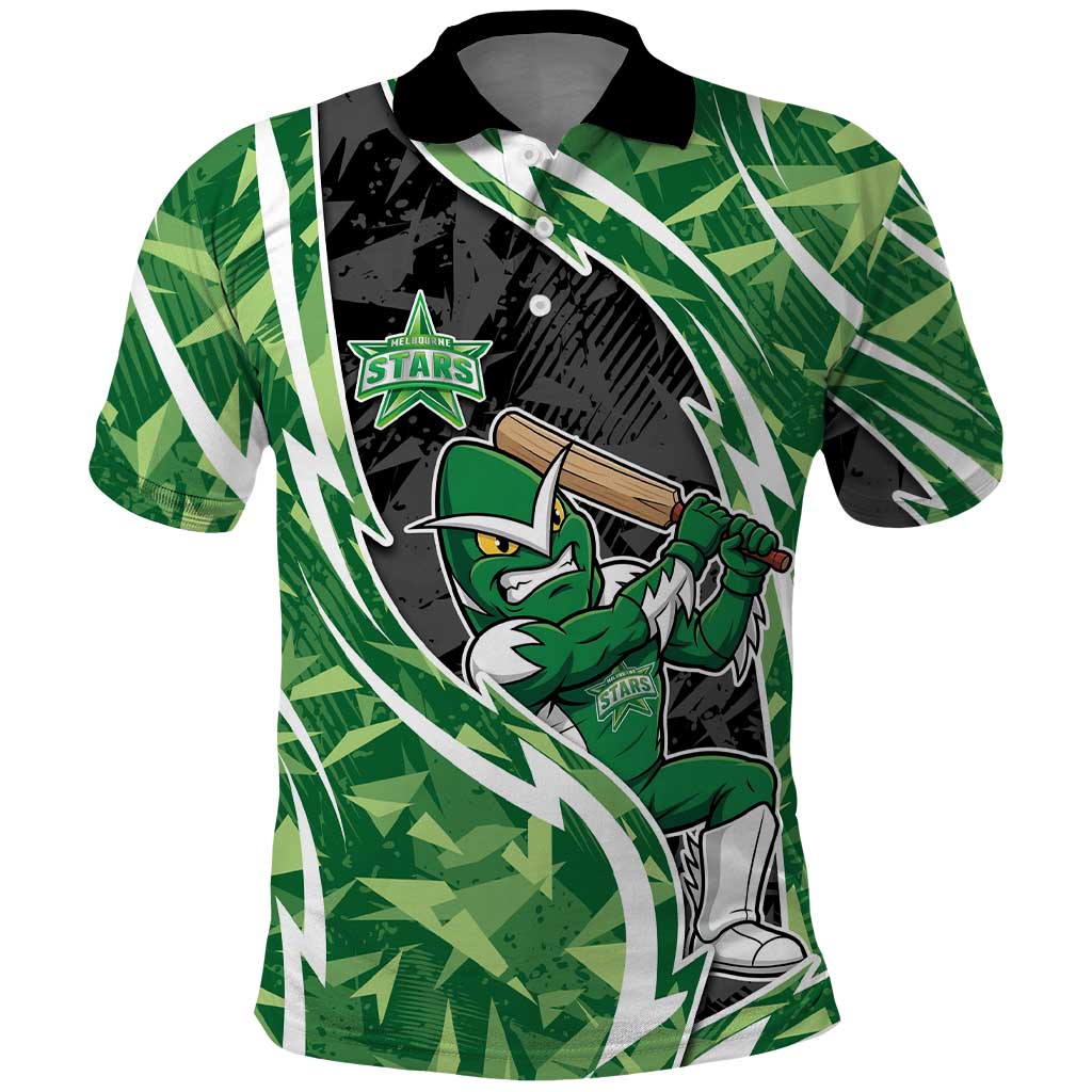 Melbourne Stars Polo Shirt Flaming Lightning Storm Geometric Sports Mascot Art