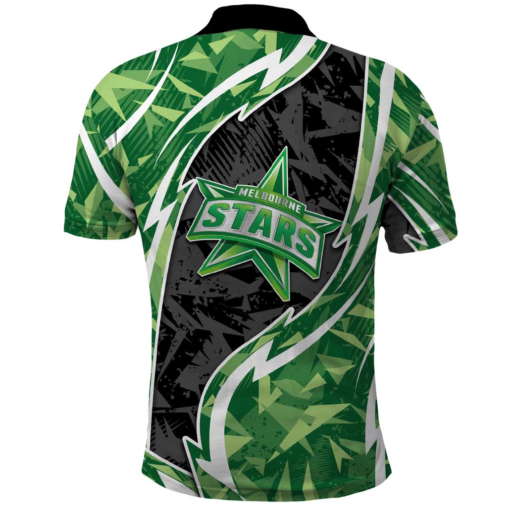 Melbourne Stars Polo Shirt Flaming Lightning Storm Geometric Sports Mascot Art