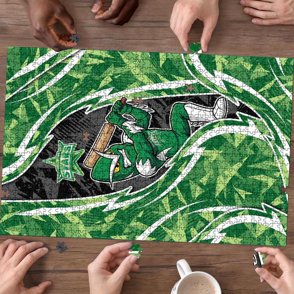 Melbourne Stars Puzzle Flaming Lightning Storm Geometric Sports Mascot Art