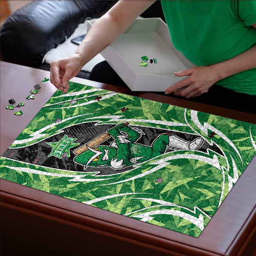 Melbourne Stars Puzzle Flaming Lightning Storm Geometric Sports Mascot Art