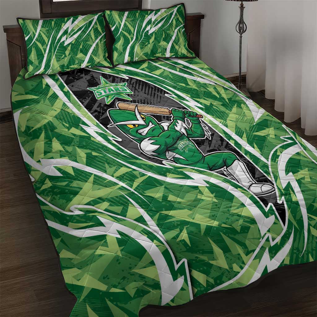 Melbourne Stars Quilt Bed Set Flaming Lightning Storm Geometric Sports Mascot Art