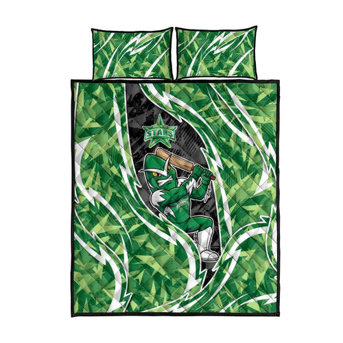 Melbourne Stars Quilt Bed Set Flaming Lightning Storm Geometric Sports Mascot Art