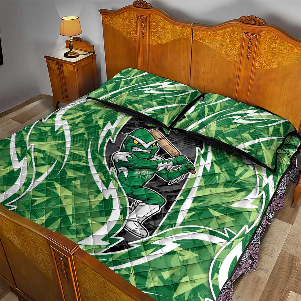Melbourne Stars Quilt Bed Set Flaming Lightning Storm Geometric Sports Mascot Art
