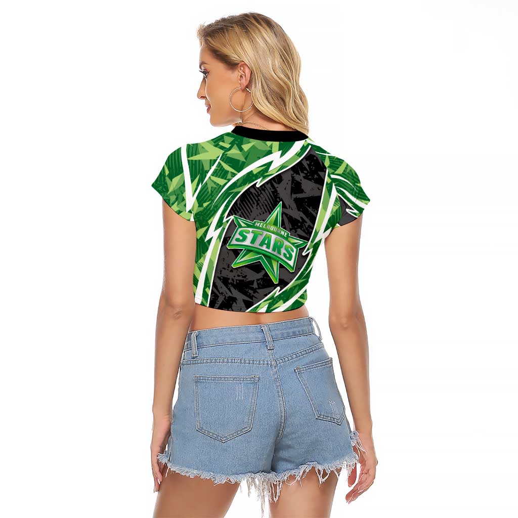 Melbourne Stars Raglan Cropped T Shirt Flaming Lightning Storm Geometric Sports Mascot Art