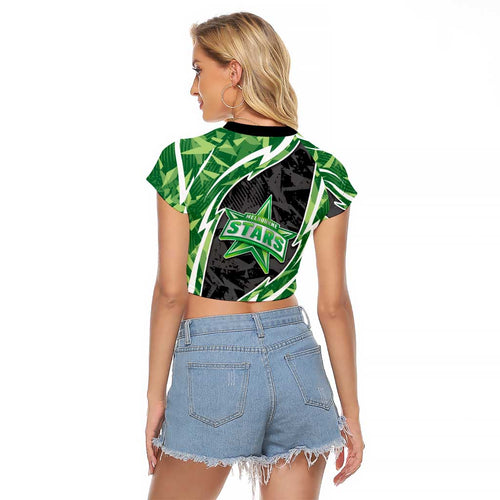 Melbourne Stars Raglan Cropped T Shirt Flaming Lightning Storm Geometric Sports Mascot Art