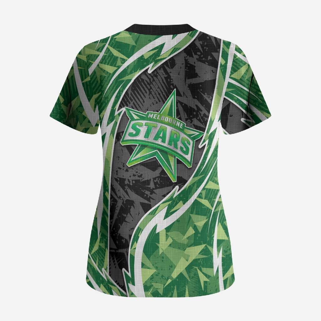 Melbourne Stars Scrub Top Flaming Lightning Storm Geometric Sports Mascot Art