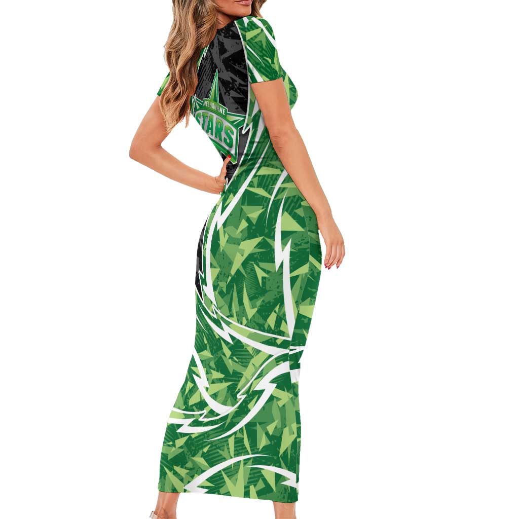 Melbourne Stars Short Sleeve Bodycon Dress Flaming Lightning Storm Geometric Sports Mascot Art