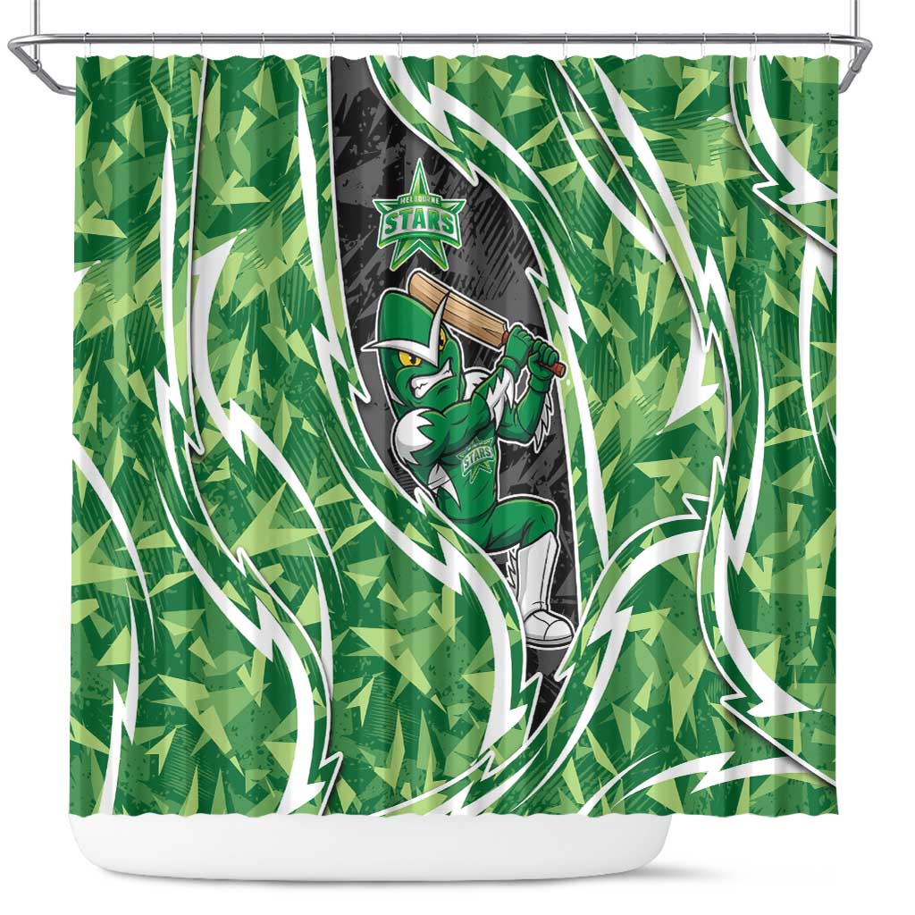 Melbourne Stars Shower Curtain Flaming Lightning Storm Geometric Sports Mascot Art