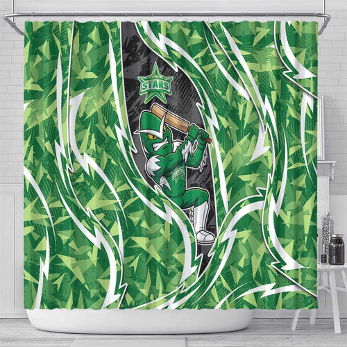 Melbourne Stars Shower Curtain Flaming Lightning Storm Geometric Sports Mascot Art