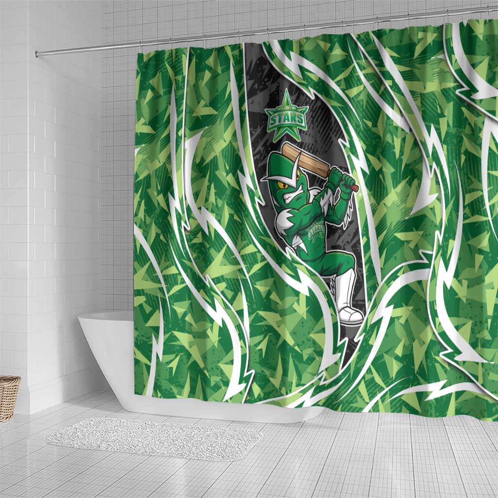 Melbourne Stars Shower Curtain Flaming Lightning Storm Geometric Sports Mascot Art