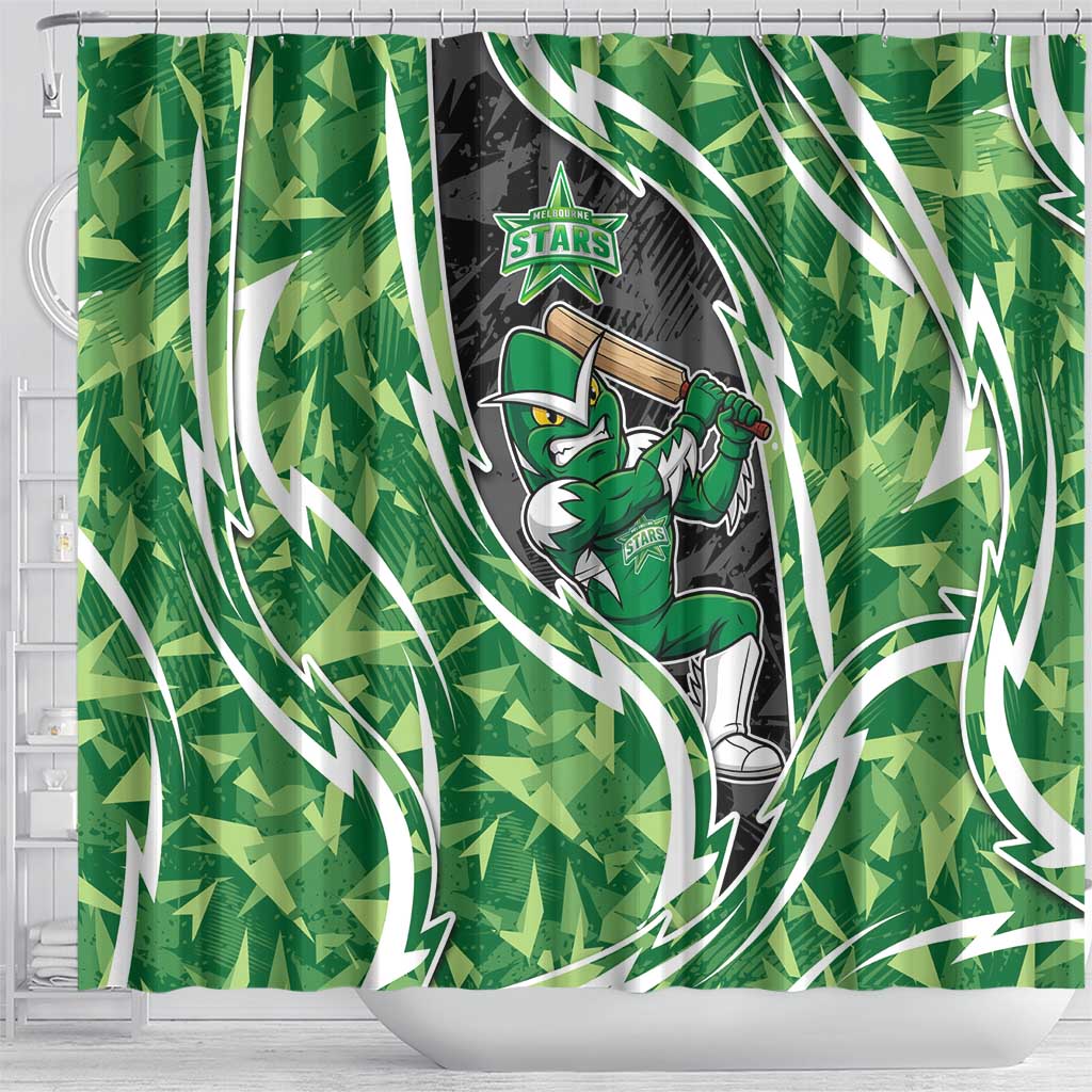 Melbourne Stars Shower Curtain Flaming Lightning Storm Geometric Sports Mascot Art