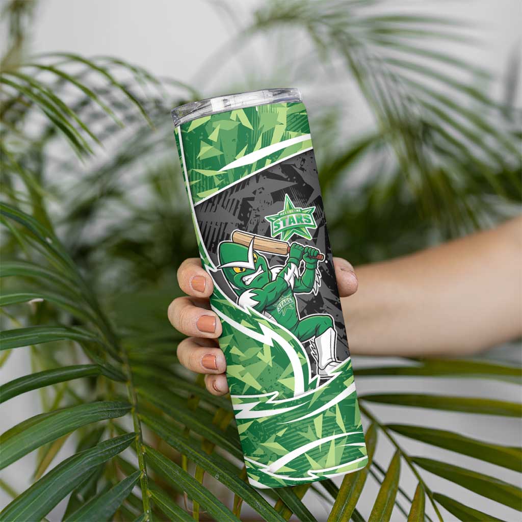 Melbourne Stars Skinny Tumbler Flaming Lightning Storm Geometric Sports Mascot Art
