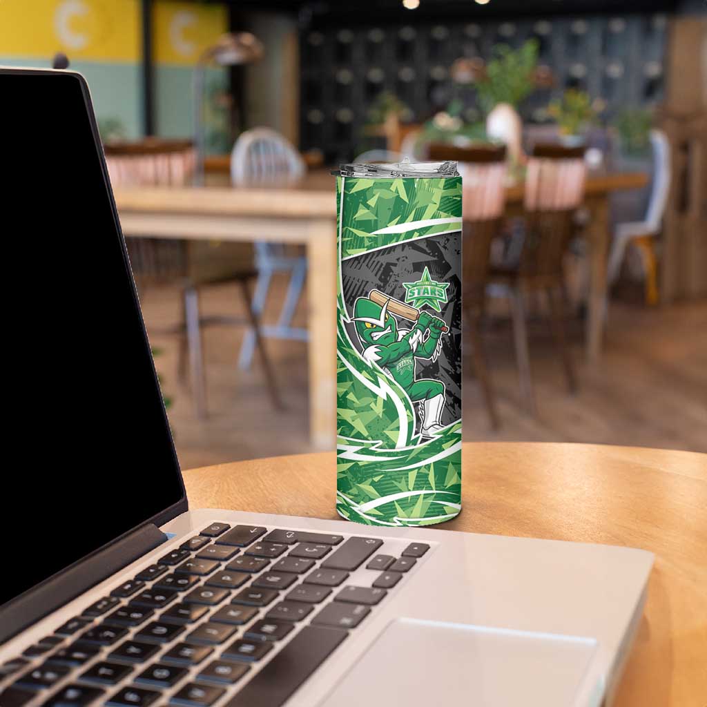 Melbourne Stars Skinny Tumbler Flaming Lightning Storm Geometric Sports Mascot Art