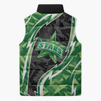 Melbourne Stars Sleeveless Puffer Jacket Flaming Lightning Storm Geometric Sports Mascot Art