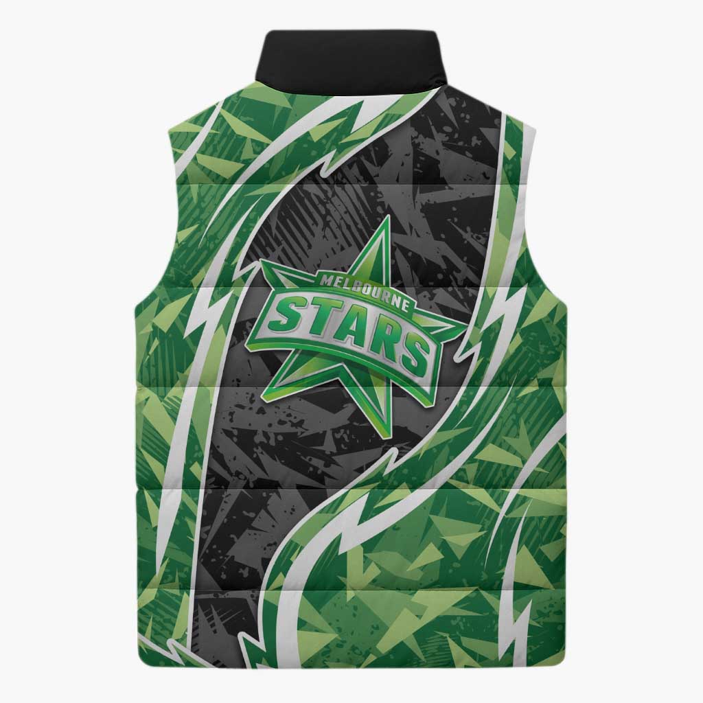 Melbourne Stars Sleeveless Puffer Jacket Flaming Lightning Storm Geometric Sports Mascot Art