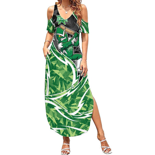 Melbourne Stars Summer Maxi Dress Flaming Lightning Storm Geometric Sports Mascot Art