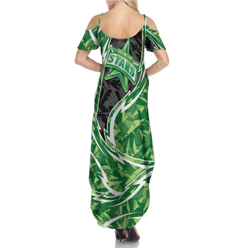 Melbourne Stars Summer Maxi Dress Flaming Lightning Storm Geometric Sports Mascot Art