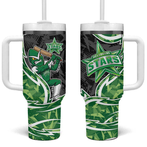 Melbourne Stars Tumbler With Handle Flaming Lightning Storm Geometric Sports Mascot Art