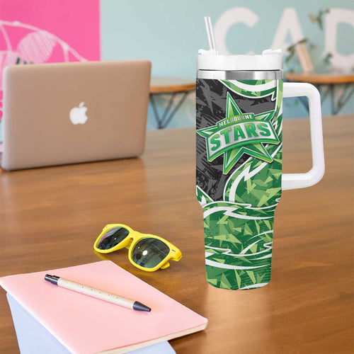 Melbourne Stars Tumbler With Handle Flaming Lightning Storm Geometric Sports Mascot Art