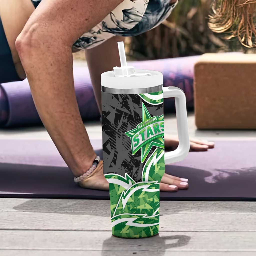 Melbourne Stars Tumbler With Handle Flaming Lightning Storm Geometric Sports Mascot Art